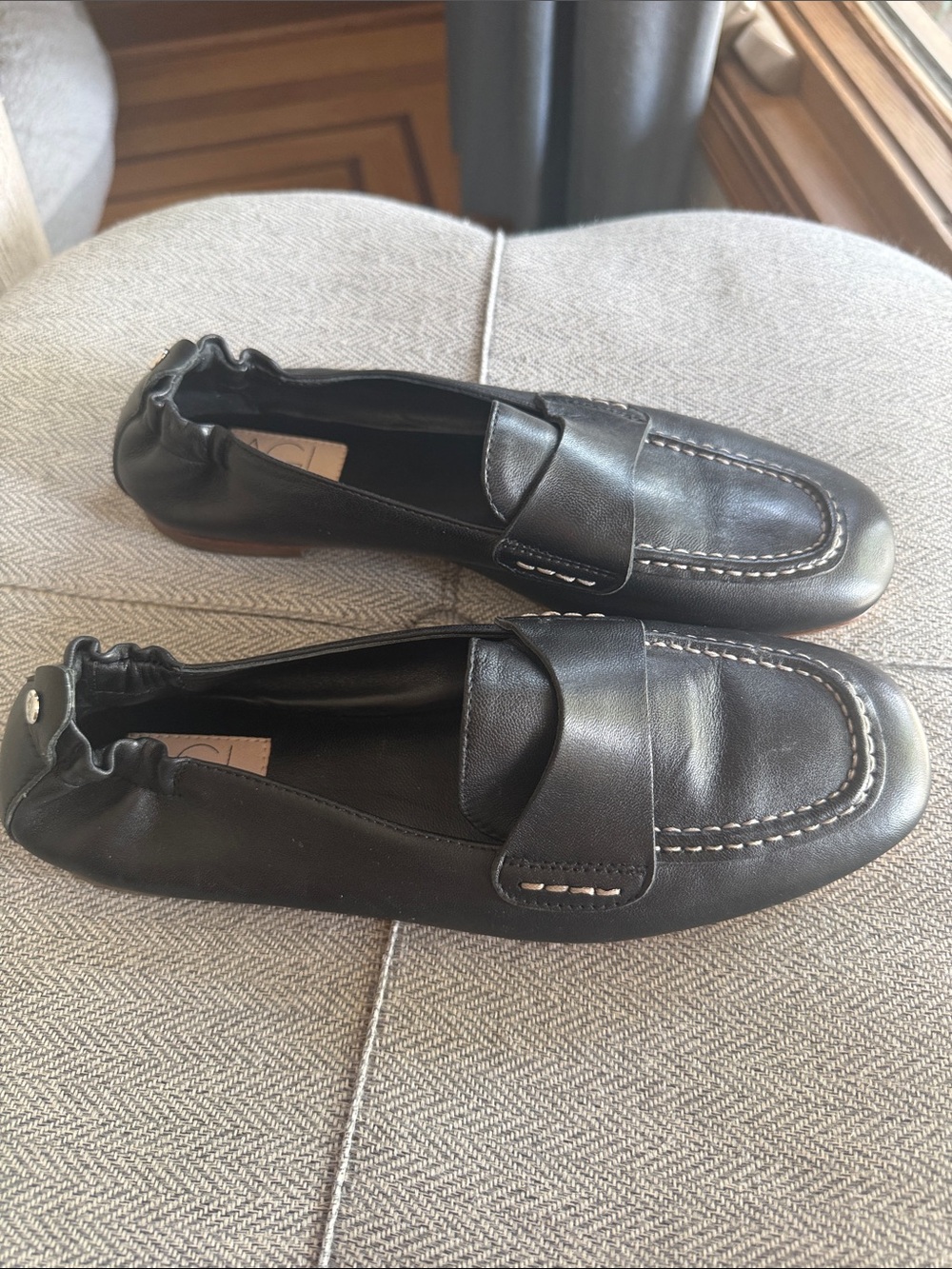 AGL Black Leather Penny Loafers with Contrast Stitching - Picture 3 of 6